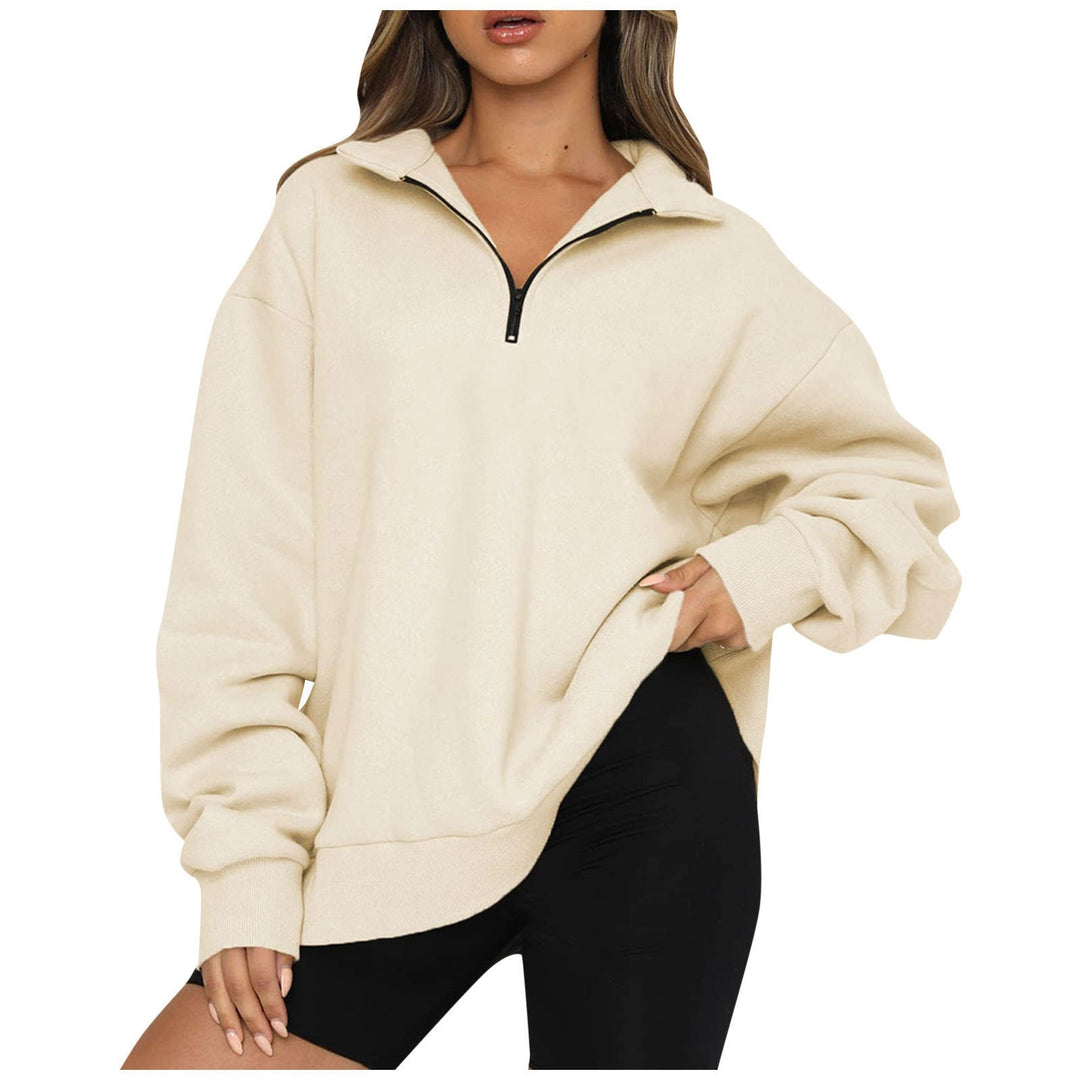 Damen nan oversized Sweatshirt mit halbem Reißverschluss, weichem Fleece-Innenfutter und Kängurutasche EB