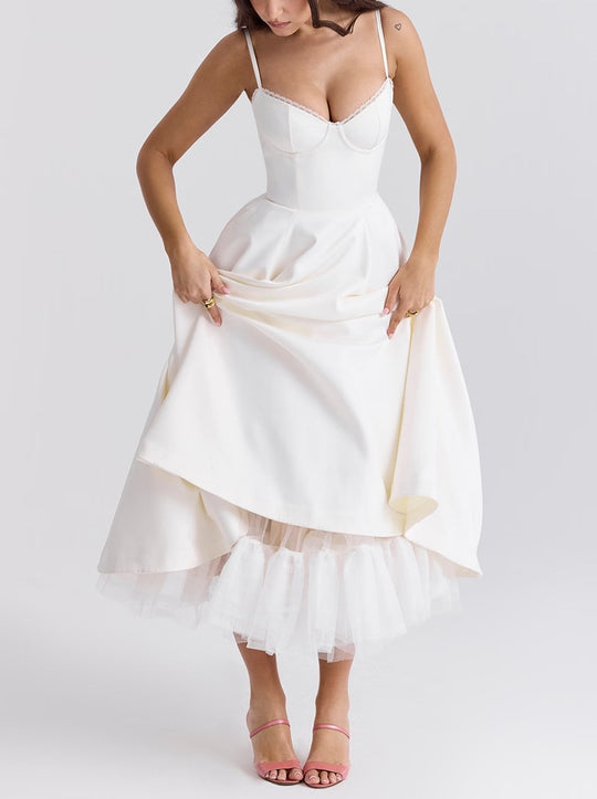 Damen nan Bustierkleid mit geformtem Mieder, weichem Tellerrock, integriertem Tüll-Unterzug und Eingrifftaschen EB