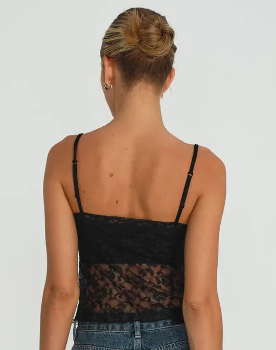 Damen Spitzen-Cami-Top mit zarter Blumenstickerei und feinen Trägern EB
