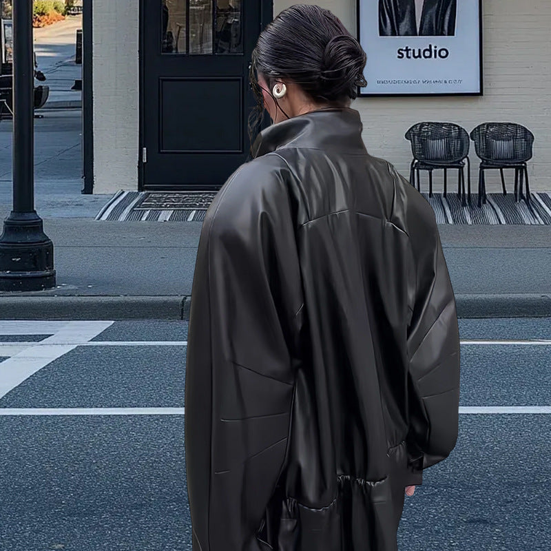 Damen Oversize-Thermojacke mit hohem Kragen und strukturierter Oberfläche EB