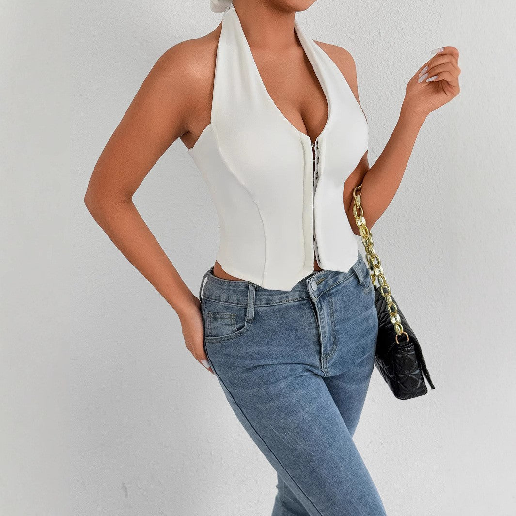 Damen Halterneck Top mit Reißverschluss EB