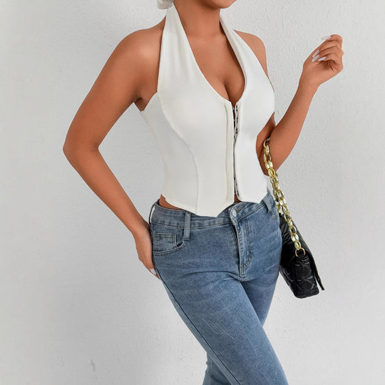 Damen Halterneck Top mit Reißverschluss EB