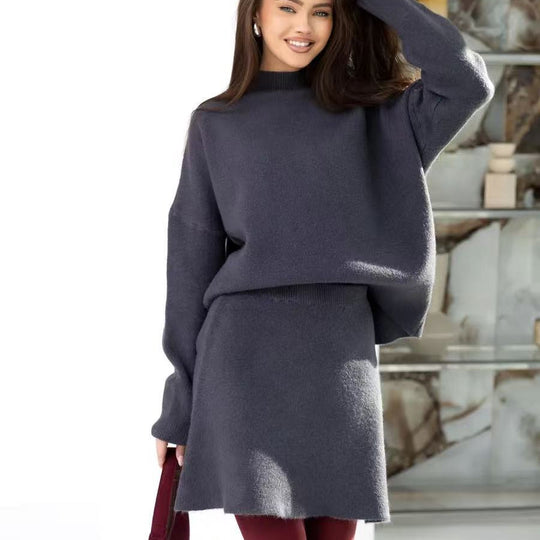 Damen Strickensemble mit weitem Schnitt und hochgeschlossenem Kragen EB