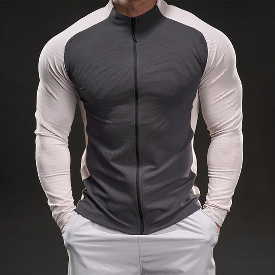 Herren Slim‑Fit Performance‑Trainingsshirt mit durchgehendem Reißverschluss und Raglanärmeln EB