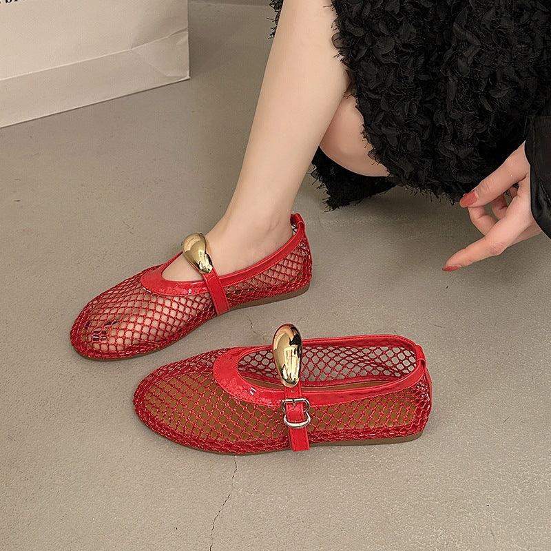 Damen Trendige Netz Ballerinas mit eleganter Schnalle EB