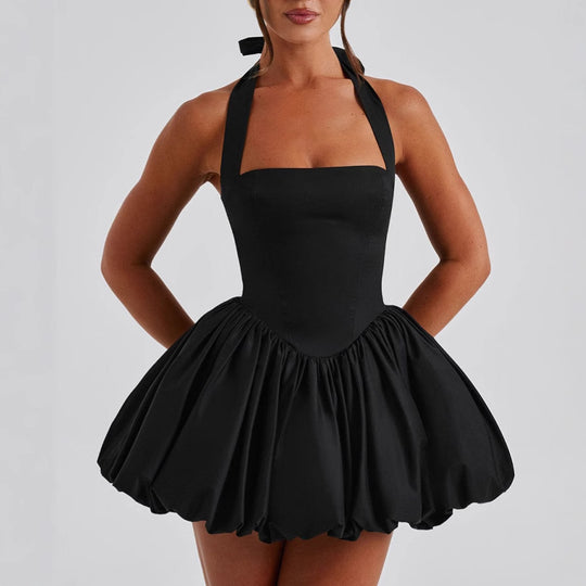 Damen A-Linien Kleid mit schwingendem Rock und Halterneck EB