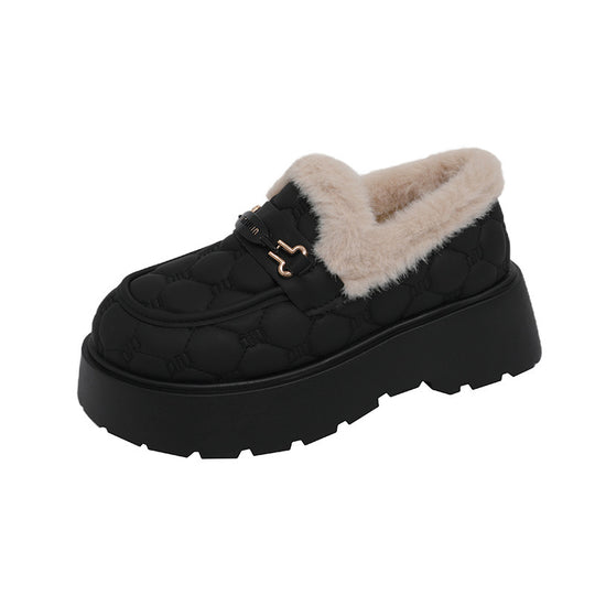 Damen Gemütliche Slipper mit warmem Futter und modischem Plateau-Heel EB