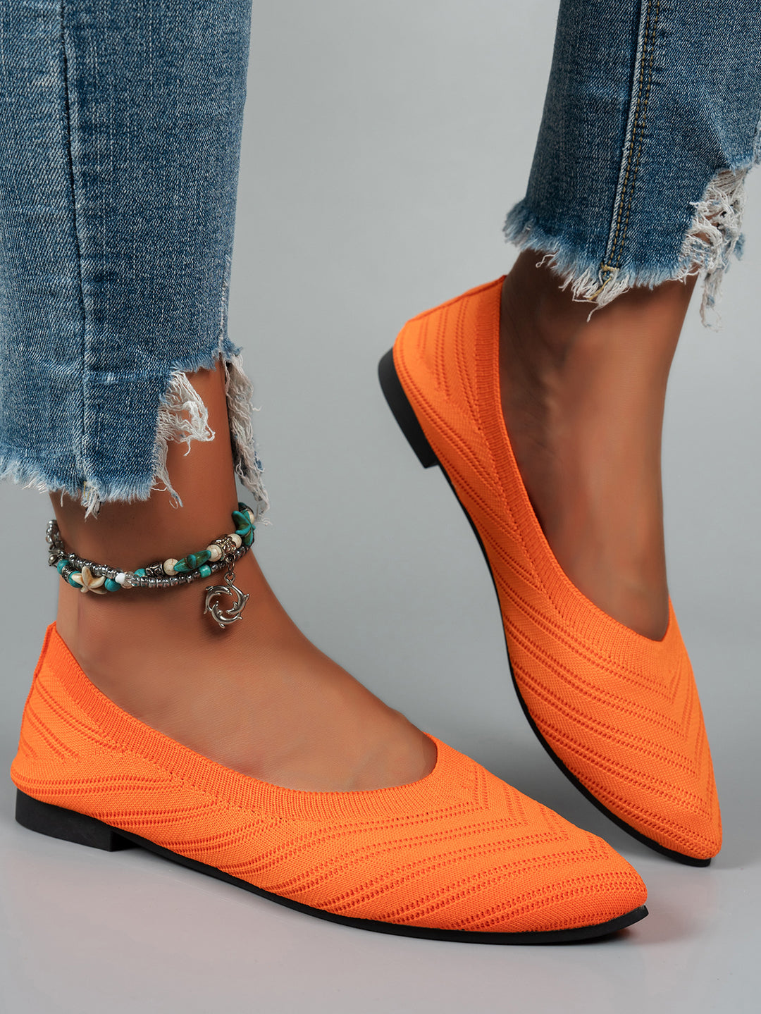 Damen elegante Ballerinas aus atmungsaktivem Strickmaterial EB