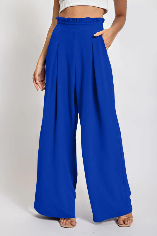 Damen Weite Culotte-Hose mit Falten und elastischem Bund EB
