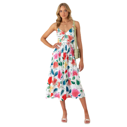 Damen Midikleid mit elegantem Wickeldesign und floralem Mustermix EB