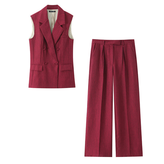 Damen Zweiteiliges Anzug-Outfit mit ärmelloser Weste und locker sitzenden Hose EB