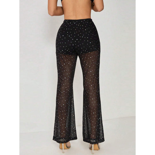 Damen Elegante transparente Palazzo-Hose mit funkelnden Akzenten EB