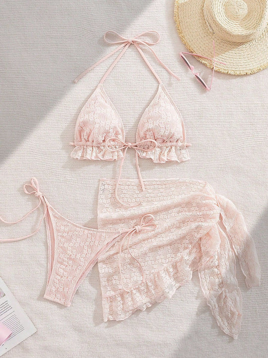 Damen Bikini-Set mit raffinierten Rüschendetails und elegantem Wickelrock EB