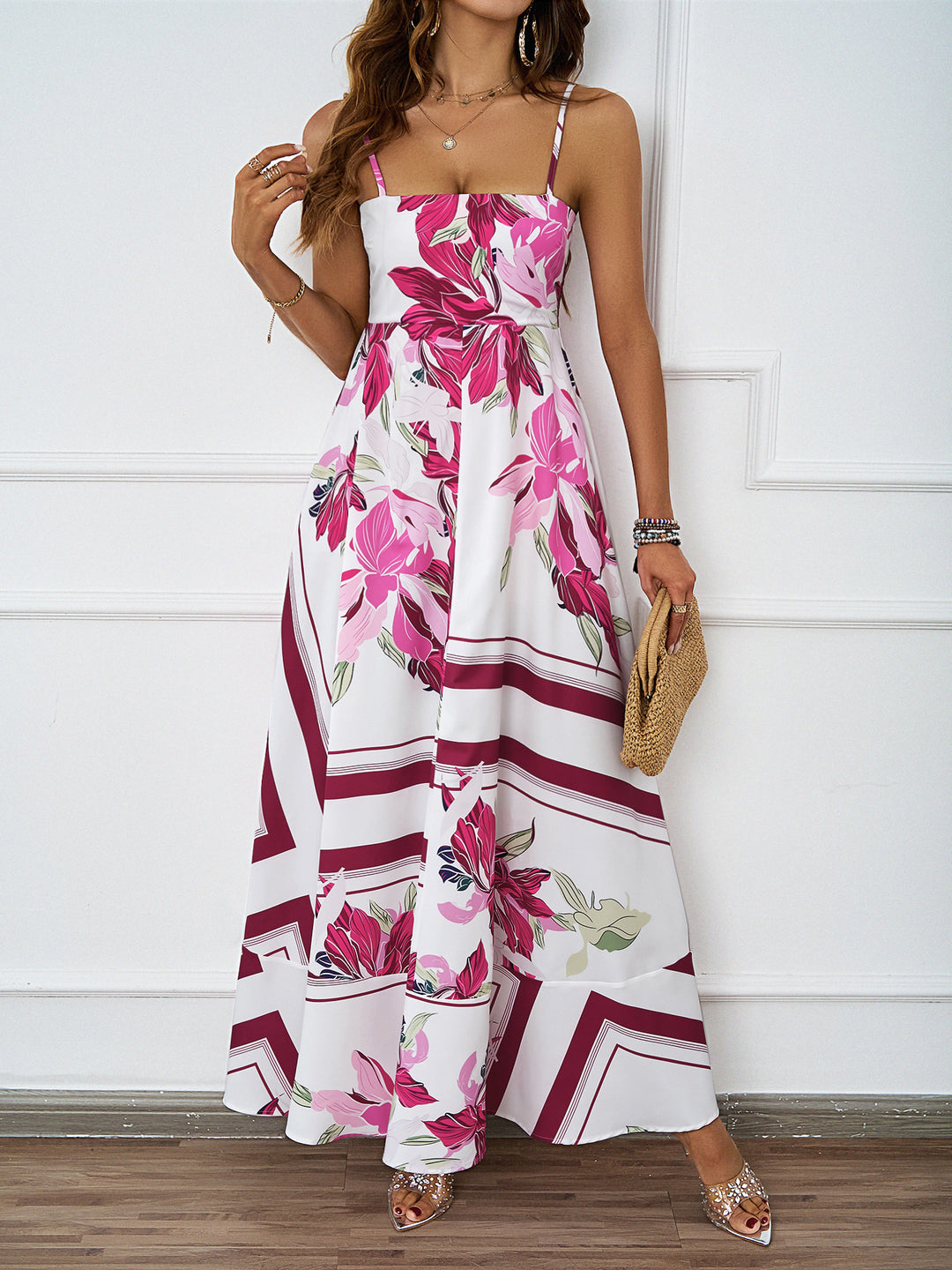 Damen Maxikleid mit modernem graphischem Druck und lockerer Passform EB