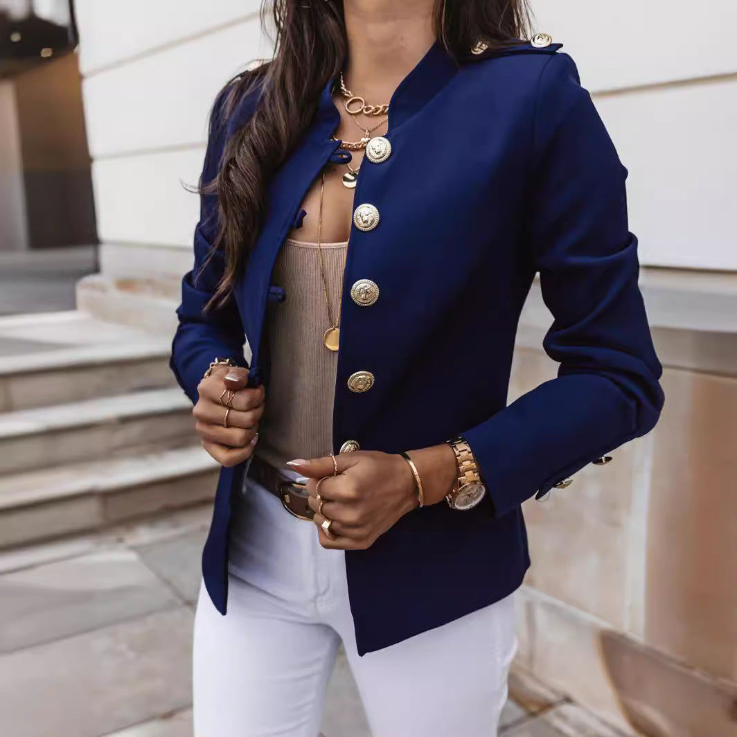 Damen nan militärischer Blazer mit Stehkragen und dekorativen Goldknöpfen EB
