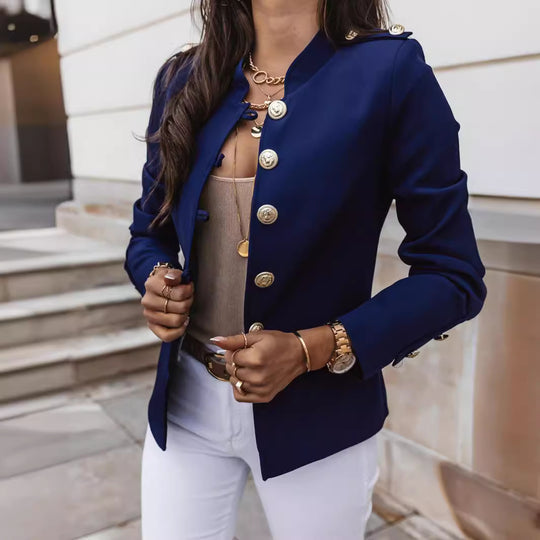 Damen nan militärischer Blazer mit Stehkragen und dekorativen Goldknöpfen EB