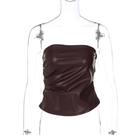 Damen ärmelloses Satin-Top mit elegantem Raffungselement EB