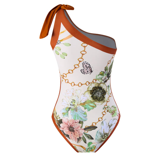 Damen Einteiler Badeanzug mit asymmetrischem Schnitt und elegantem Wickelrock EB