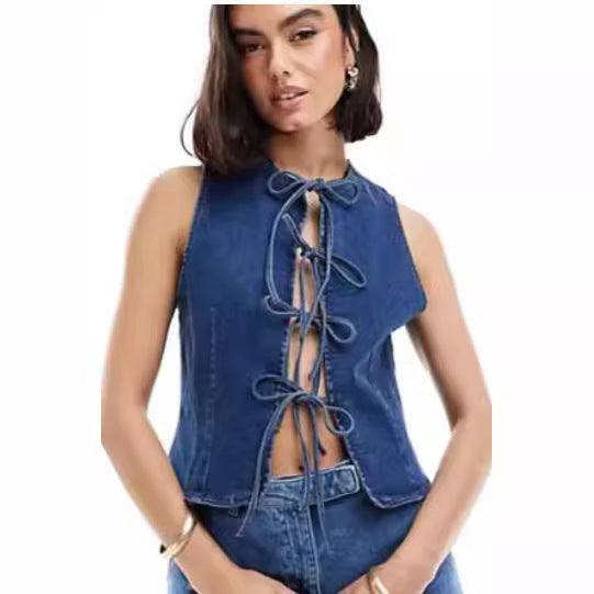 Damen Denim-Weste mit innovativem Schnürverschluss und stylischem Design EB