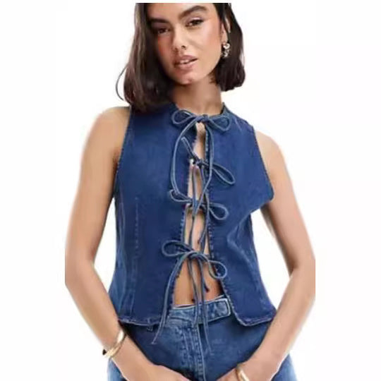 Damen Denim-Weste mit innovativem Schnürverschluss und stylischem Design EB