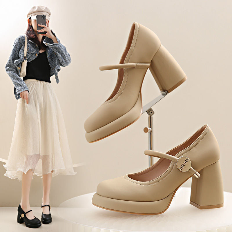 Damen Mary Jane Blockabsatz Schuhe mit eleganter Schnalle EB