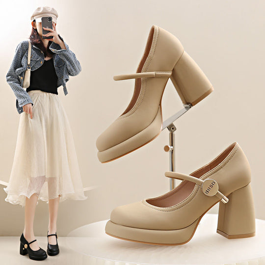Damen Mary Jane Blockabsatz Schuhe mit eleganter Schnalle EB