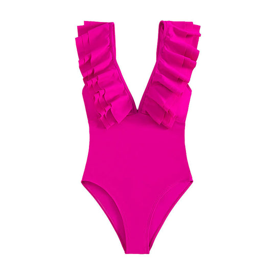 Damen Eleganter einteiliger Badeanzug mit Rüschendetails EB