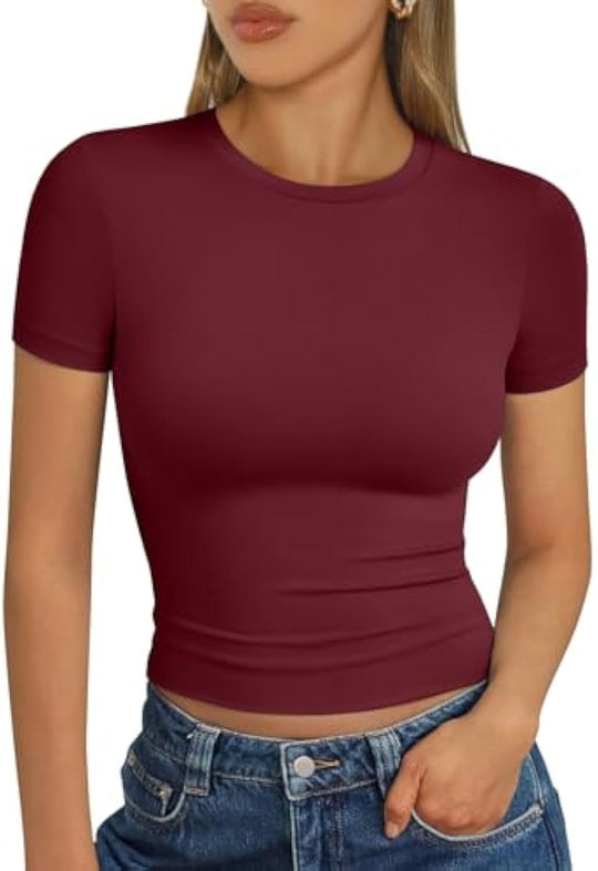 Damen figurbetontes Kurzarmshirt aus elastischem Material EB