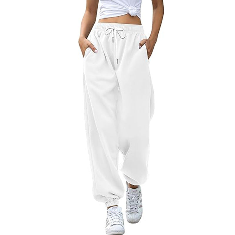 Damen nan Cozy-Sweat-Palazzohose mit hohem Komfortbund, integriertem Kordelzug und gerafften Knöchelabschlüssen EB