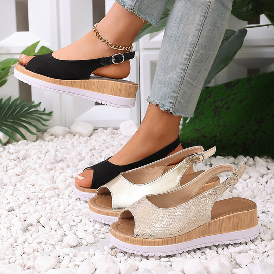 Damen Sling-Sandalen mit raffiniertem Riemen-Design und korkähnlicher Sohle EB
