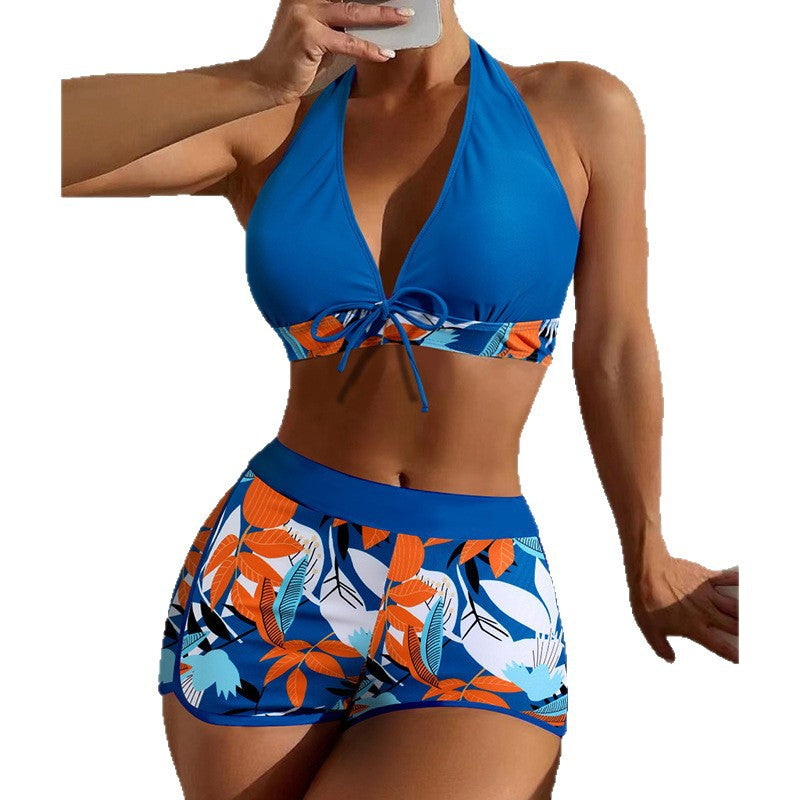 Damen Sportliches Crop-Top Bikini-Set mit floralem Druck EB