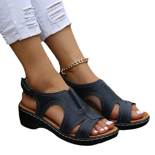 Damen Wedge-Sandalen mit atmungsaktiven Cut-Outs und verstellbarem Riemen EB