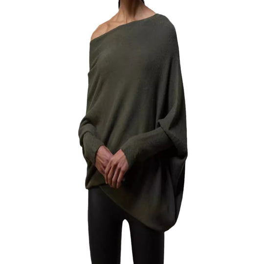 Damen Oversized Pullover mit asymmetrischem Schnitt und weitem Kragen EB