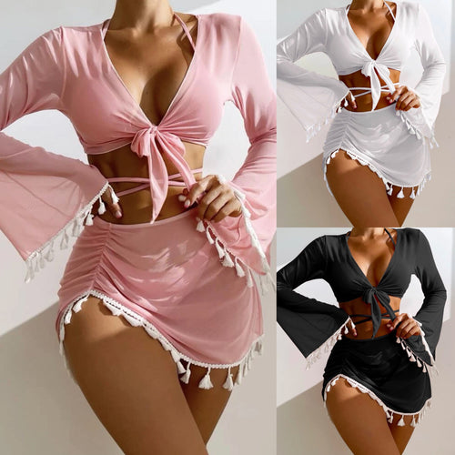 Damen Set mit langärmligem Oberteil und gerafftem Saum EB