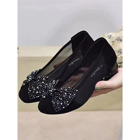Damen Komfortable Ballerinas mit funkelndem Strassbesatz EB