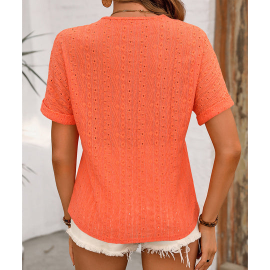Damen Kurzarm Bluse mit Knopfverschluss und strukturiertem Design EB