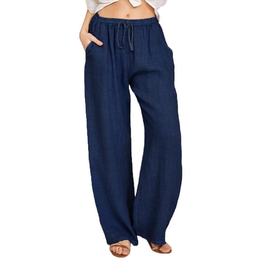 Damen nan weite Leinenhose mit elastischem Bund und Tunnelzug EB