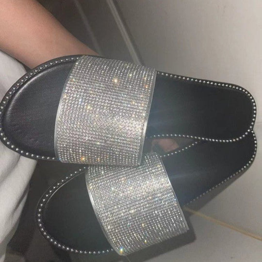 Damen Glamouröse Strass-Slides mit weichem Fußbett und rutschfester Sohle EB