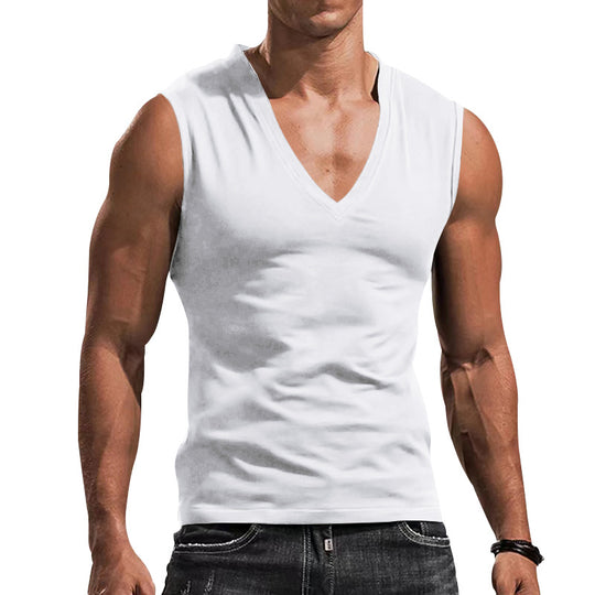 Herren nan tailliertes Tanktop mit tiefem V-Ausschnitt und Stretch-Baumwollmix EB