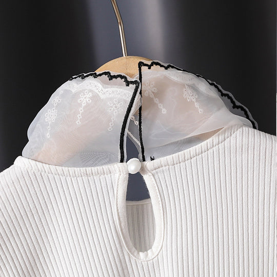 Mädchen modische Bluse mit eleganten Tüllärmeln und kunstvoller Spitzenverzierung EB