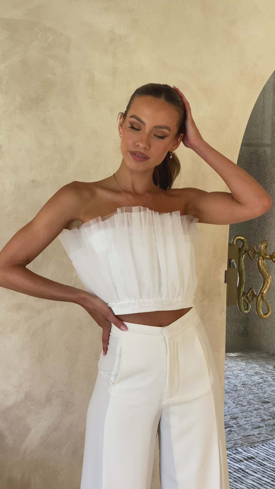 Damen cropped Oberteil mit transparenten Rüschendetails EB