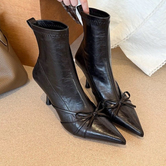 Damen elegante Plateau-Stiefeletten mit dekorativer Schnürung und spitzem Design EB