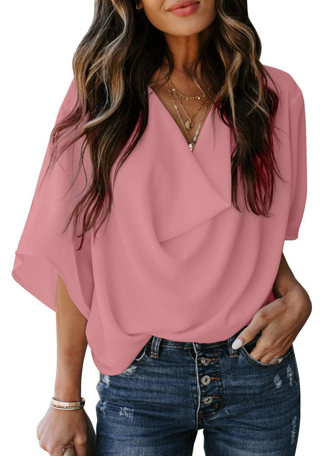 Damen Bluse mit U-Boot-Ausschnitt und lässigem Schnitt EB