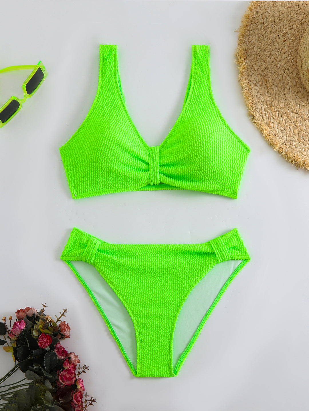 Damen strukturierter Bikini mit versetztem Band EB