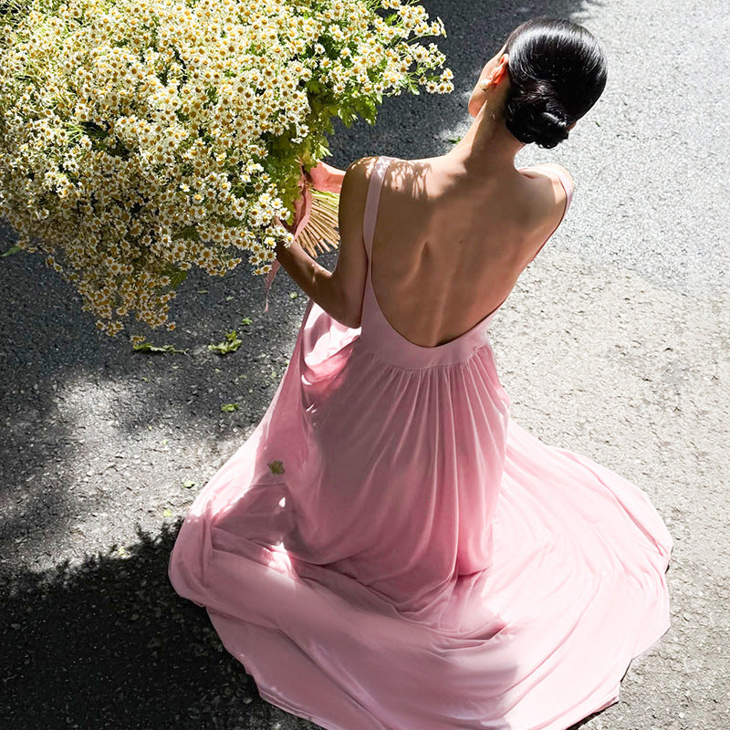 Damen elegantes und fließendes Maxikleid mit asymmetrischem Schnitt EB