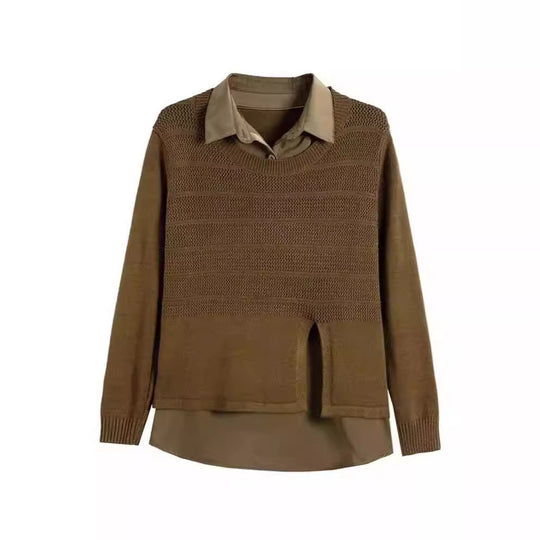 Damen Modischer Layered Pullover mit Struktur EB