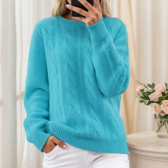 Damen nan kuscheliger Zopfstrickpullover mit Rundhalsausschnitt EB