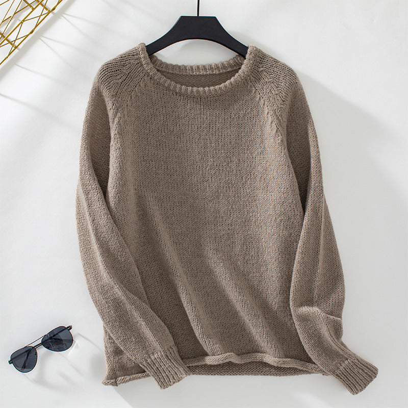 Damen gemütlicher Strickpullover mit weitem Schnitt und Rundhalsausschnitt EB