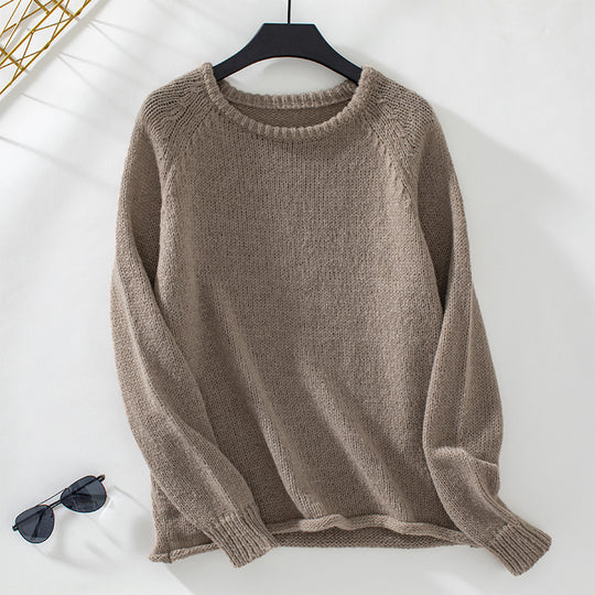 Damen gemütlicher Strickpullover mit weitem Schnitt und Rundhalsausschnitt EB