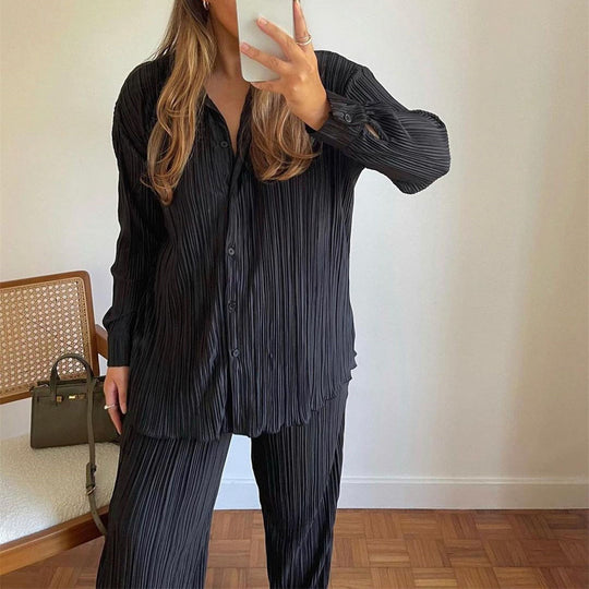 Damen Plissierte Hemdbluse mit oversized Schnitt und strukturiertem Stoff EB